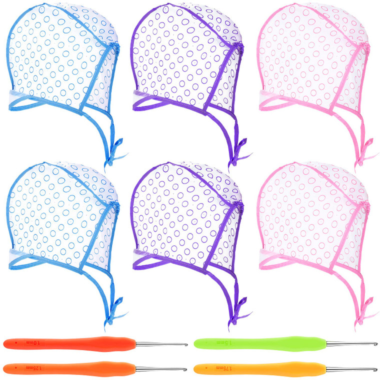 Waydress 6 Pieces Highlight Hair Cap Salon Hair Coloring Highlighting Dye Tipping Cap Frosting Caps with 4 Pieces Highlighting Needles Crochet Hooks