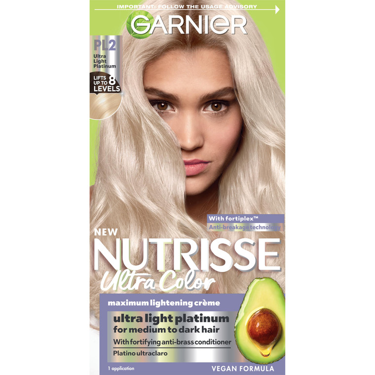 Garnier Hair Color Nutrisse Ultra Color Nourishing Creme, PL2 Ultra Light Platinum (Mascarpone Crème) Permanent Hair Dye, 1 Count (Packaging May Vary