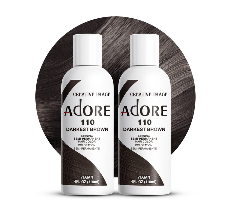 Adore Semi Permanent Hair Color (110 Darkest Brown) (2 Pack) | Vegan & Cruelty-Free Brown Hair Dye | No Ammonia, No Peroxide, No Alcohol | 4 Fl Oz