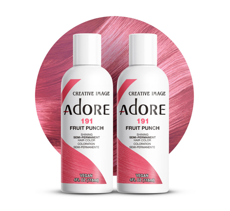 Adore Semi Permanent Hair Color (191 Fruit Punch) (2 Pack) | Vegan & Cruelty-Free Pink Hair Dye | No Ammonia, No Peroxide, No Alcohol | 4 Fl Oz