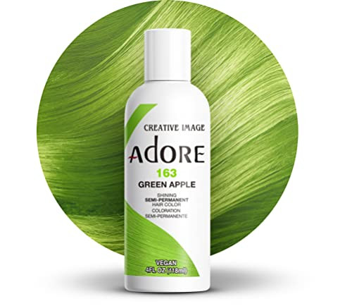 Adore Semi Permanent Hair Color (163 Green Apple) | Vegan & Cruelty-Free Green Hair Dye | No Ammonia, No Peroxide, No Alcohol | 4 Fl Oz