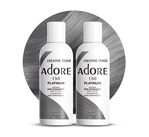 Adore Semi Permanent Hair Color (150 Platinum) (2 Pack) | Vegan & Cruelty-Free Grey Hair Dye | No Ammonia, No Peroxide, No Alcohol | 4 Fl Oz