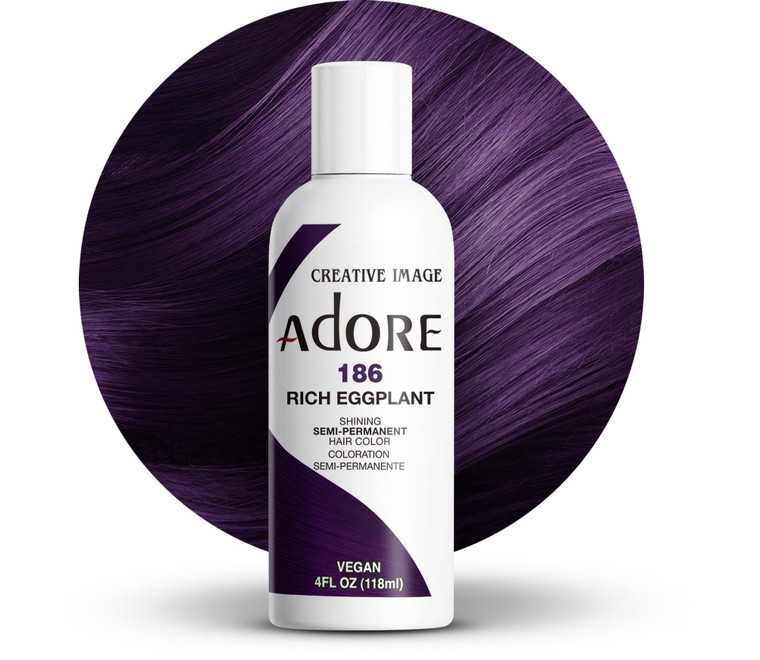 Adore Semi Permanent Hair Color (186 Rich Eggplant) | Vegan & Cruelty-Free Purple Hair Dye | No Ammonia, No Peroxide, No Alcohol | 4 Fl Oz