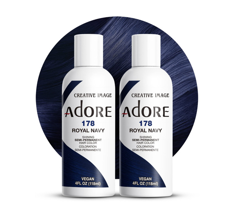 Adore Semi Permanent Hair Color (178 Royal Navy) (2 Pack) | Vegan & Cruelty-Free Blue Hair Dye | No Ammonia, No Peroxide, No Alcohol | 4 Fl Oz
