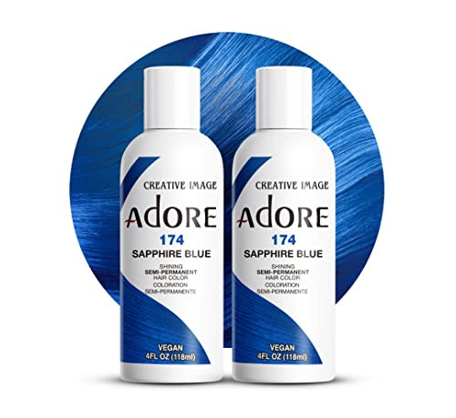 Adore Semi Permanent Hair Color (174 Sapphire Blue) (2 Pack) | Vegan & Cruelty-Free Blue Hair Dye | No Ammonia, No Peroxide, No Alcohol | 4 Fl Oz