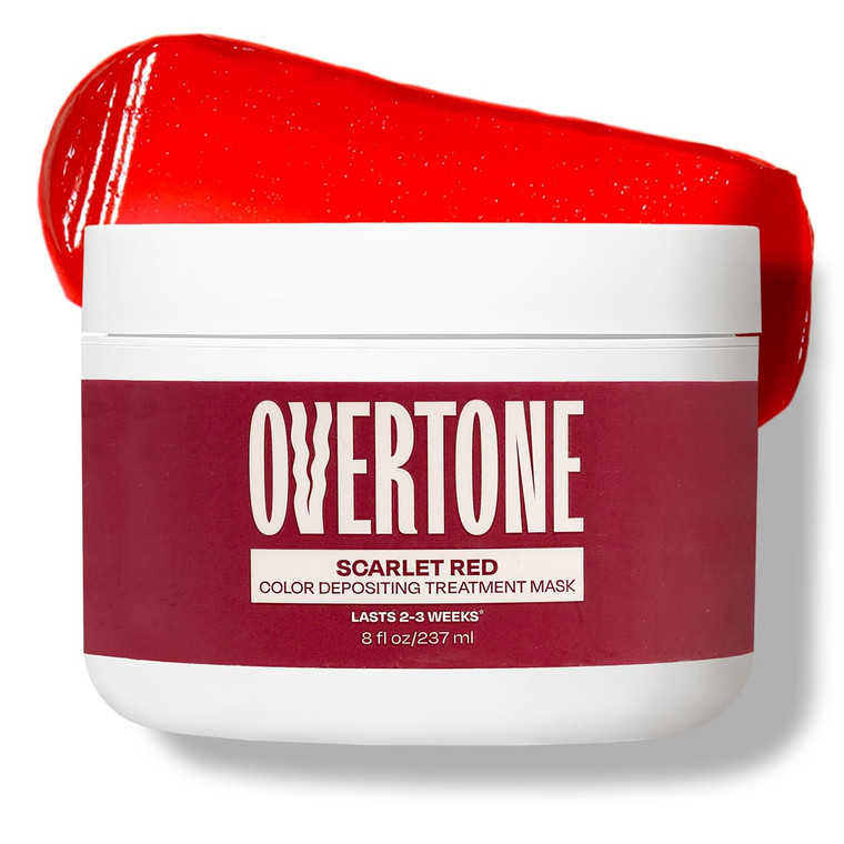 Overtone Semi Permanent Hair Color Conditioner, Scarlet Red, 8 oz, Nourishing, Damage-Free, Color Depositing Mask for All Hair Types with Shea Butter