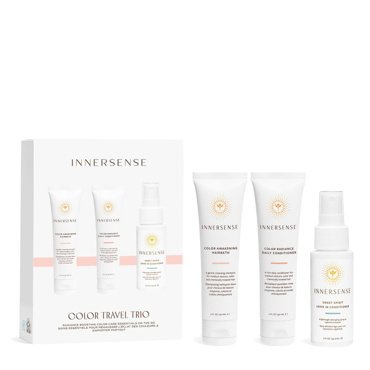 INNERSENSE Organic Beauty - Color Travel Hair Trio | Non-Toxic, Cruelty-Free, Clean Haircare (Awakening Hairbath, Radiance Conditioner, Sweet Spirit