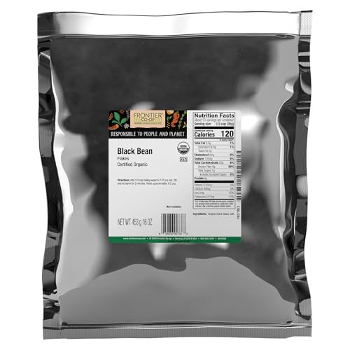 Frontier Co-op Organic Black Beans Flakes 1lb - For Black Bean Burger Patties, Dry Bean Soup Mix, Black Bean Dip and More