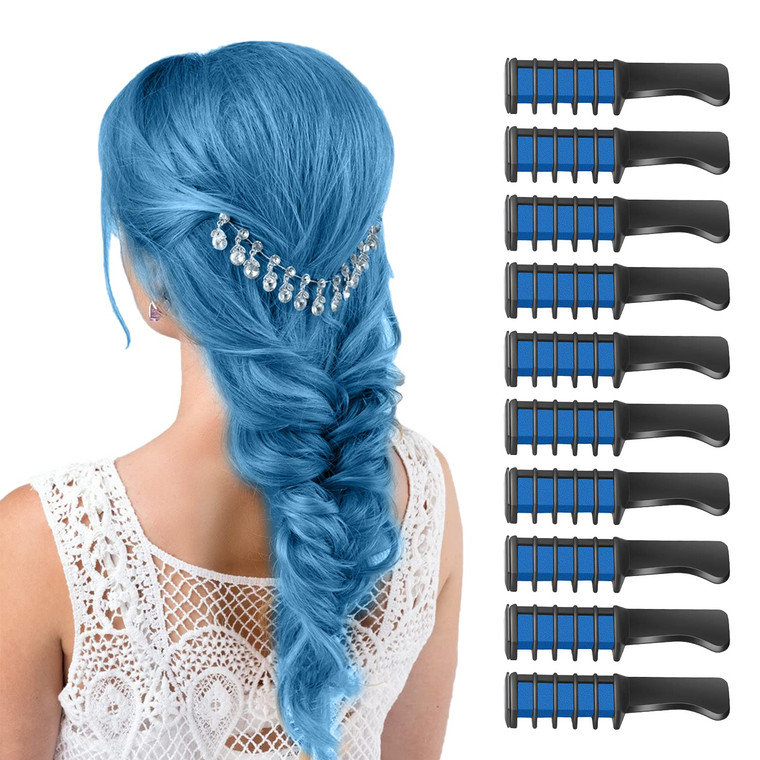 MSDADA Blue Hair Chalk for Girls - 10 Pcs New Hair Chalk Comb Temporary Bright Washable Hair Color Dye for Girls Kids - Christmas Birthday Easter Hal