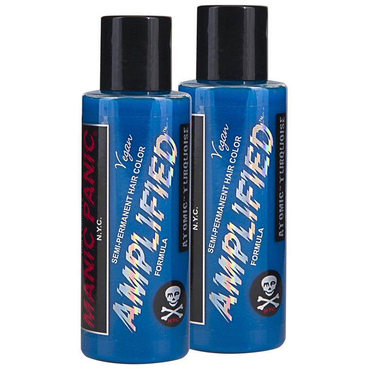 MANIC PANIC Atomic Turquoise Hair Color - Amplified - (2PK) Semi Permanent Hair Dye - Bright Aqua Blue with Green Undertones - Vegan, PPD & Ammonia-F