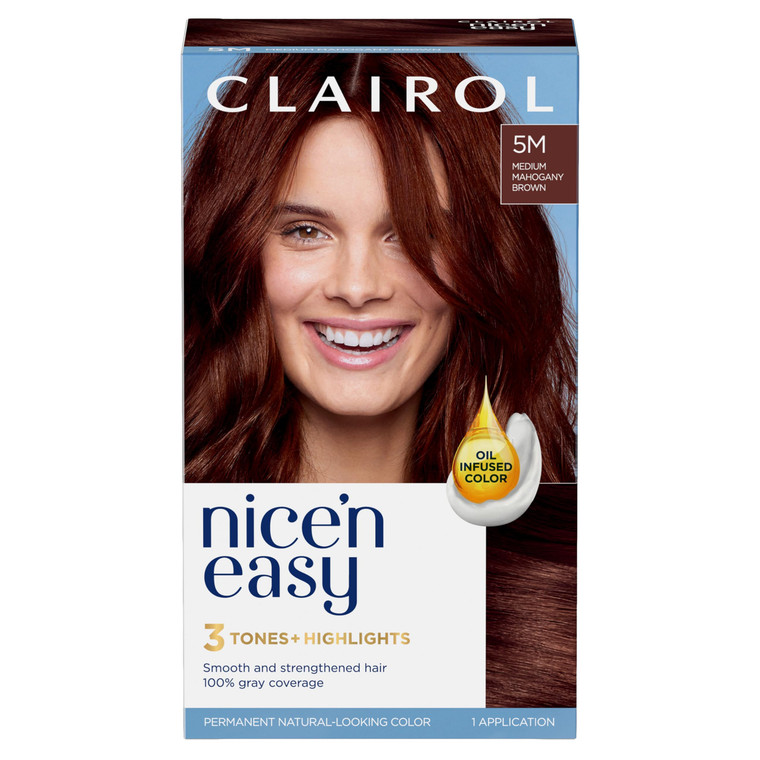 Clairol Nice'n Easy Permanent Hair Dye, 5M Medium Mahogany Brown Hair Color, Pack of 1