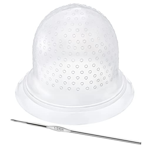 FRIUSATE Hair Coloring Highlighting Cap, 2 Pieces Silicone Highlight Cap Pull Through Caps Hair Coloring Frosting Cap with Hook, Hair Highlighting Ki