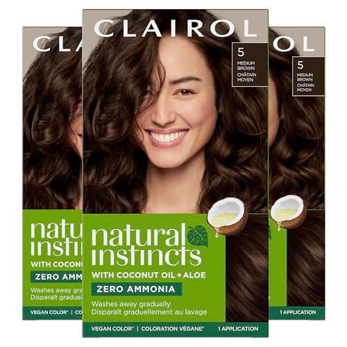 Clairol Natural Instincts Demi-Permanent Hair Dye, 5 Medium Brown Hair Color, Pack of 3