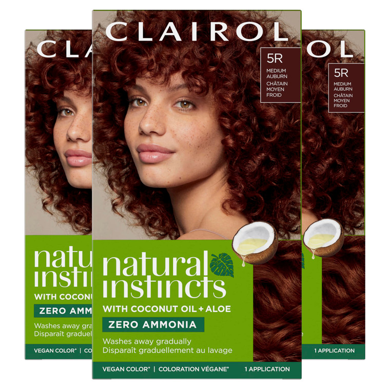 Clairol Natural Instincts Demi-Permanent Hair Dye, 5R Medium Auburn Hair Color, Pack of 3