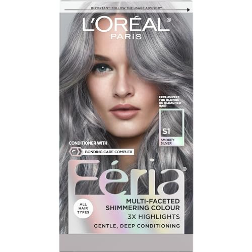 L'Oreal Paris Feria Multi-Faceted Shimmering Permanent Hair Color, Smokey Silver, Pack of 1 Hair Dye Kit