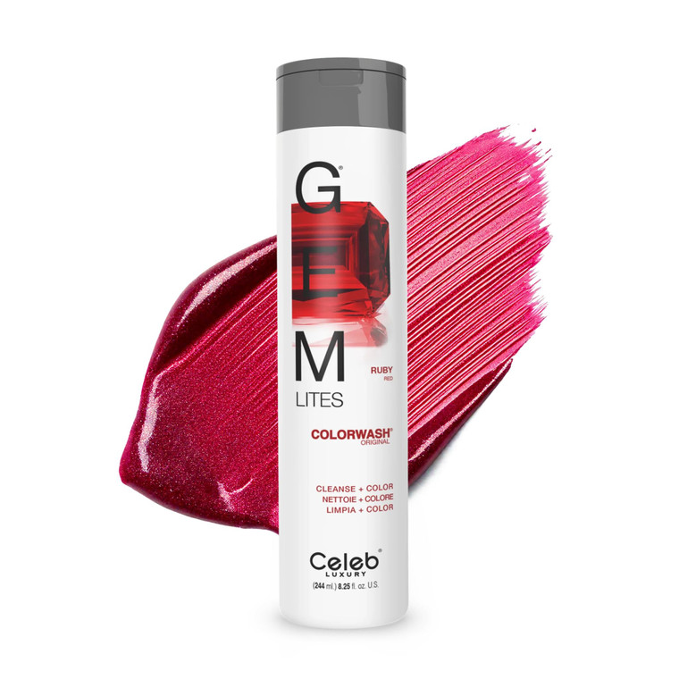 Celeb Luxury Gem Lites Colorwash, Professional Semi-Permanent Hair Color Depositing Shampoo, Ruby
