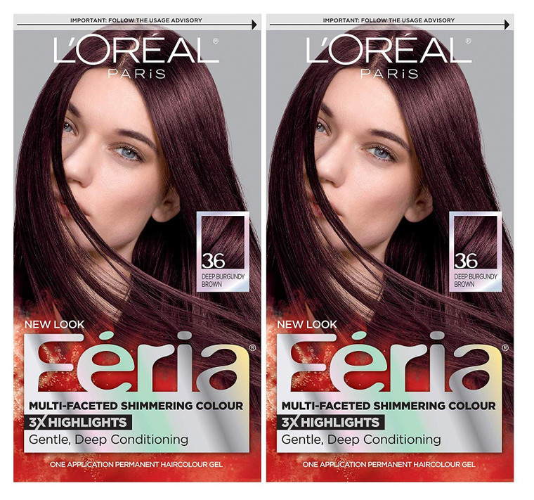 L'Oreal Paris Feria Multi-Faceted Shimmering Permanent Hair Color, Chocolate Cherry, Hair Dye Kit, Pack of 2