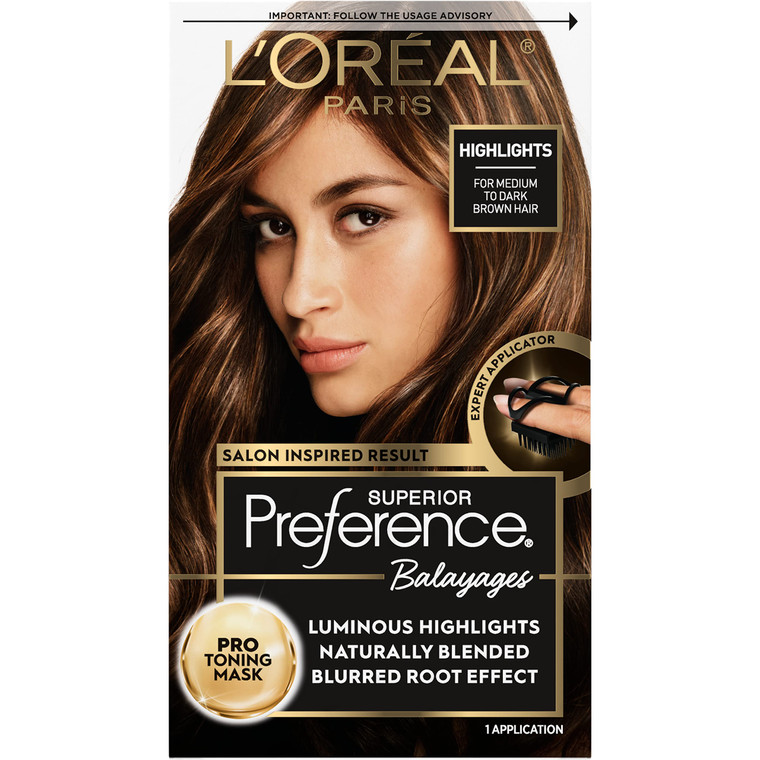 L'Oreal Paris Superior Preference Balayage Kit, Hair Dye for At-Home Highlighting with Pro Toning Mask, Light Brown to Brown, 1 Kit