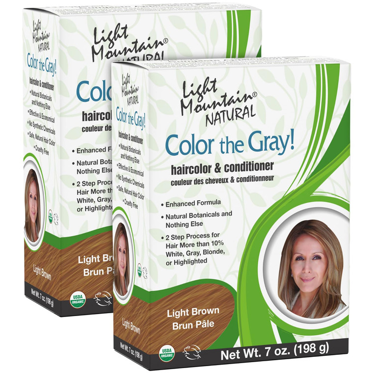 Light Mountain Henna Hair Color & Conditioner, Color the Gray - Light Brown Hair Dye for Men/Women, Chemical-Free, Semi-Permanent Hair Color for Whit
