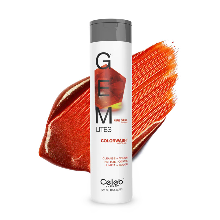 Celeb Luxury Gem Lites Colorwash, Professional Semi-Permanent Hair Color Depositing Shampoo, Fire Opal, 8.25 Fl Oz (Pack of 1)