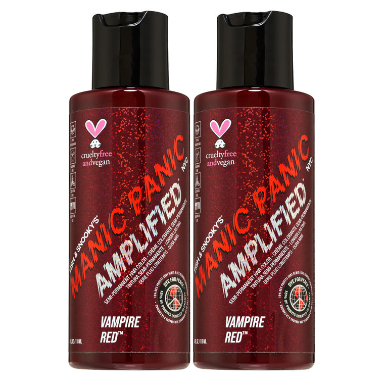 MANIC PANIC Vampire Red Hair Color - Amplified - (2PK) Semi Permanent Hair Dye - Deep Blood Red Color Can Give Burgundy Tones To Unbleached Hair - Fo