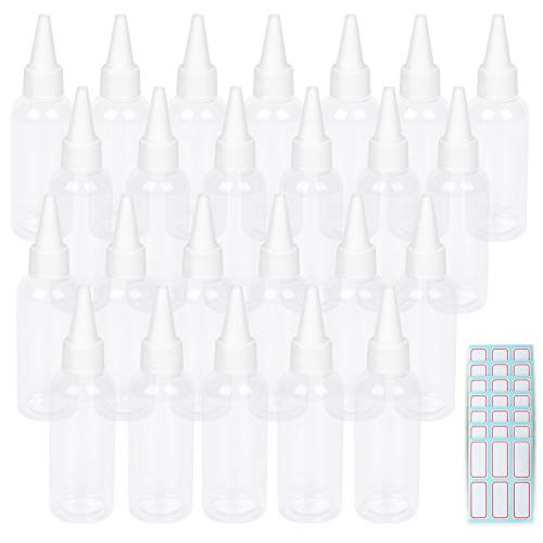 Trendbox 2oz Clear Plastic Bottles Applicator with Twist Top Cap BPA-Free for Hair Oils and Liquids 24 Pack with 24pcs Labels