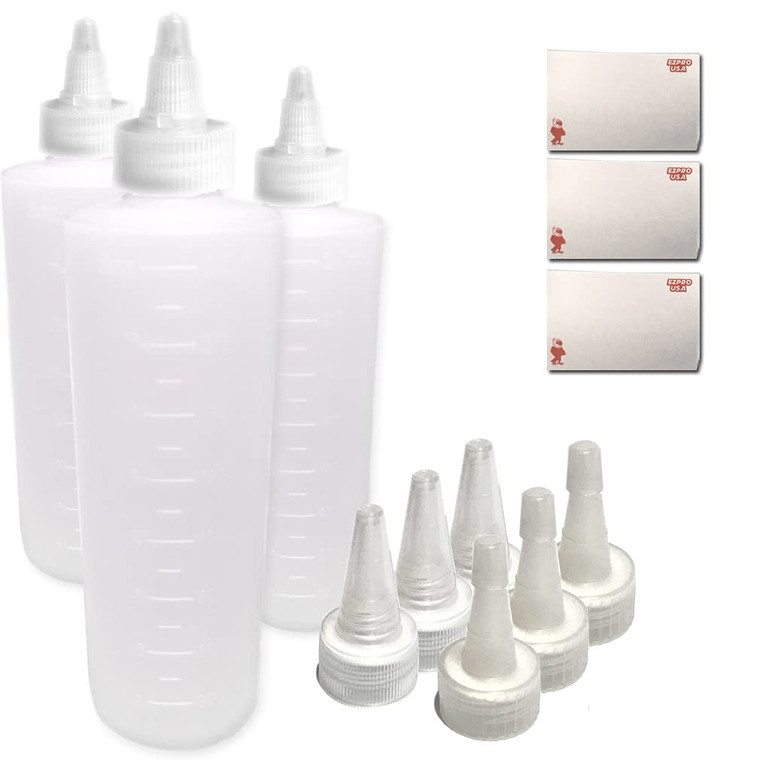 EZPRO USA Applicator Empty Plastic Bottle Twist Top Cap with Long Tip, BPA-free Coloring Treatment Squeeze Bottles for Food/Hair/Tattoo, Bleach Dye A