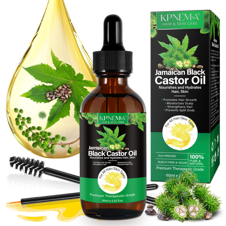 KPNEMA Jamaican Black Castor Oil for Hair Growth, Multipurpose Cold Pressed 100% Natural Castor Oil Organic for Hair and Skin, Eyebrow, Body Care