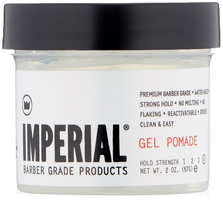 Imperial Barber Grade Gel Pomade - All Day Strong Hold, No Flaking, Water Based, Reactivatable - Natural Men's Hair Styling Product 2 oz Travel Size