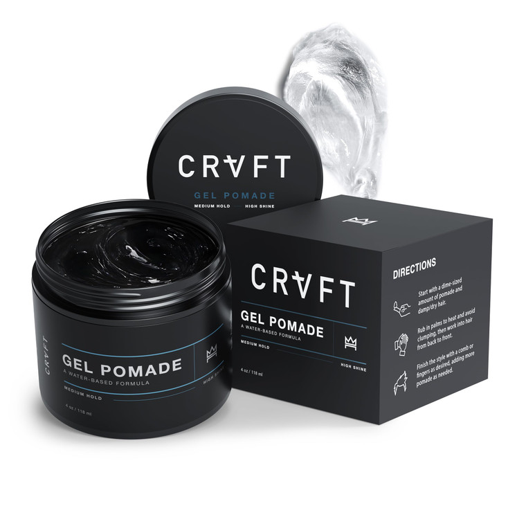 CRVFT Gel Pomade 4oz | High Shine/Medium Hold | Water Based/Water Soluble | Ideal For Short/Medium Thin/Thick Hair | For A Clean Cut Look | Mens Sty