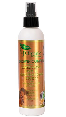 J'Organic Solutions Kids Carrot & Argan Leave-In Detangler with Jamaican Black Castor & Coconut Oils, detangler for curly hair, Revitalize & Sustain