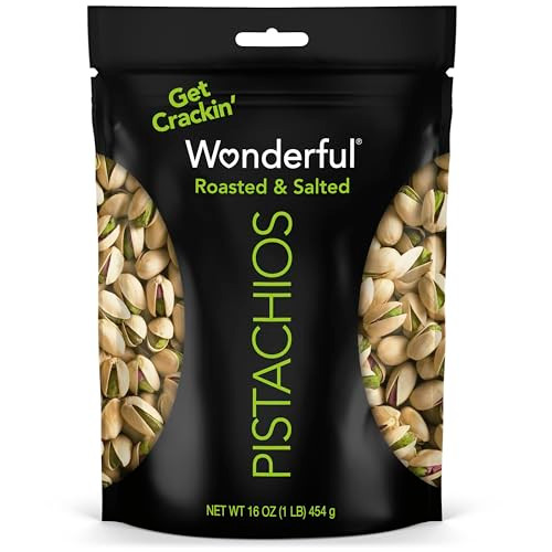 Wonderful Pistachios In Shell, Roasted and Salted Nuts, 16 Ounce Resealable Bag, Healthy Snack, Protein Snack, Pantry Staple