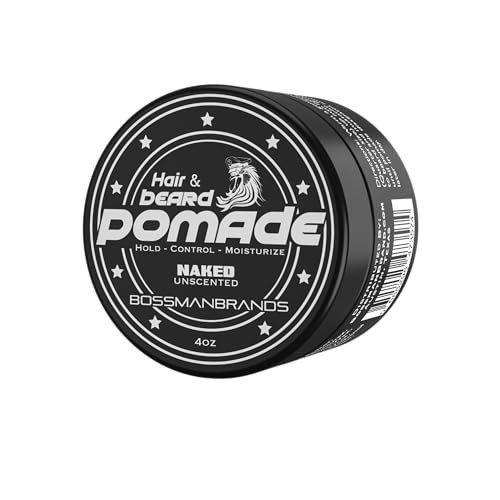 Bossman Hair & Beard Pomade for Men (Naked - Unscented)  Medium Hold & Moisturizing for Hair, Beard & Mustache Styling  Made in USA