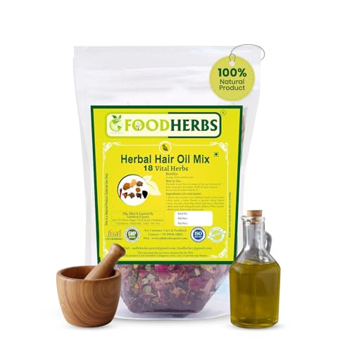 Foodherbs Premium Herbal Hair Oil Mix with 18 Ayurvedic Herbs for Natural Growth | 2x Long Hair | Strong Roots | Fuller Volume | Shiny Healthy Strand