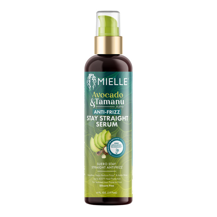 Mielle Organics Avocado & Tamanu Anti-Frizz Hair Serum - Stay Straight Smoothing Treatment & Heat Protectant for Textured Strands - Humidity Shield,
