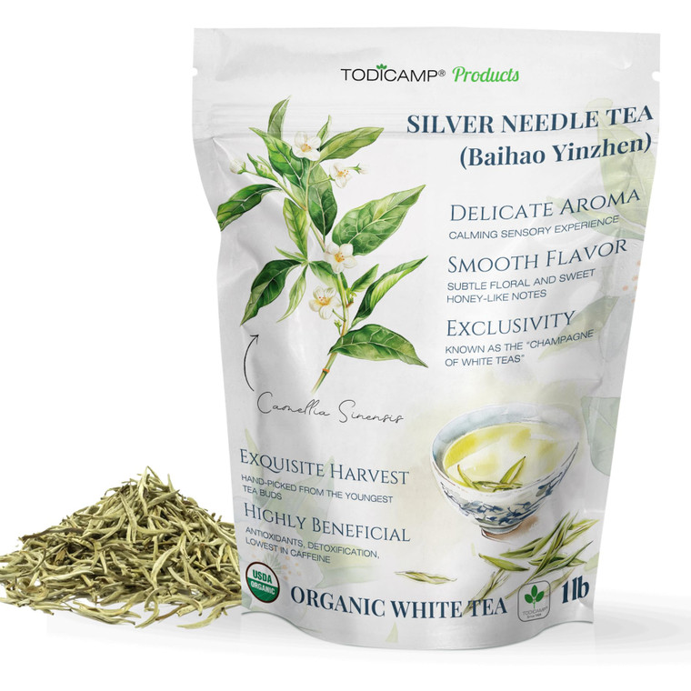 TODICAMP White Tea Organic Silver Needle Tea - 1 lb of Premium Silver Needle White Tea - Rich in Antioxidants Organic White Tea Loose Leaf White Tea