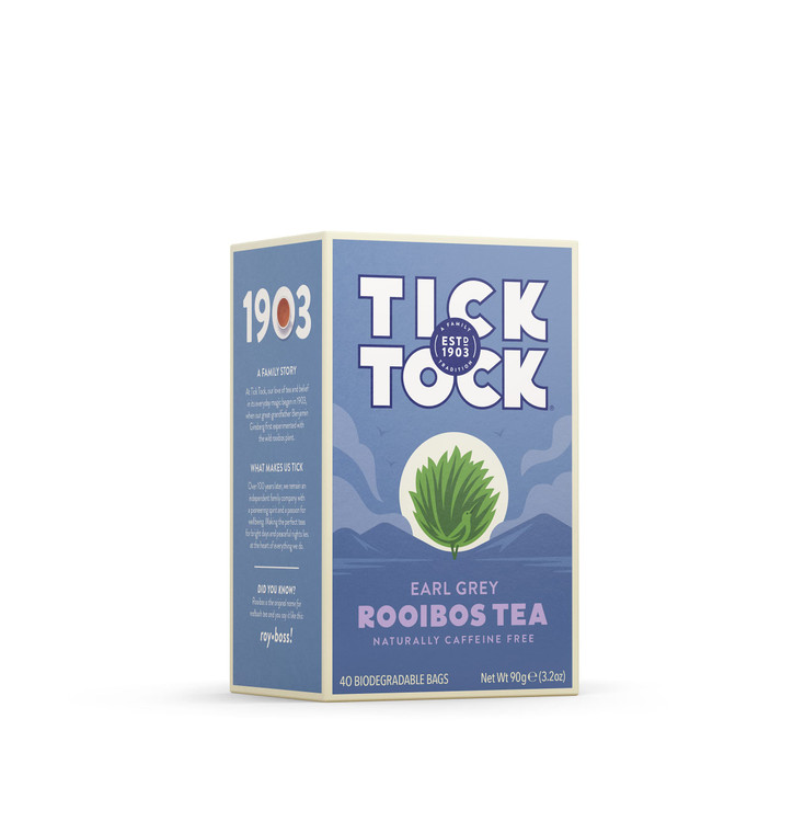 TICK TOCK TEAS Rooibos Earl Grey - Naturally Caffeine Free Red Bush Herbal Tea with Citrus Bergamot | Smooth, Low Tannin South African Tea Bags | Enj