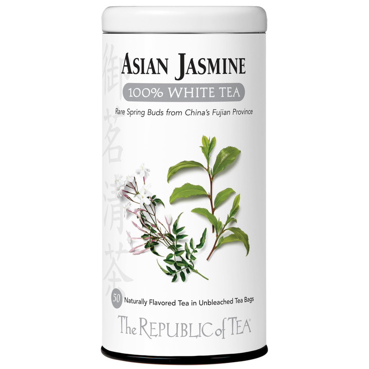 The Republic of Tea  Asian Jasmine 100% White Tea Bags, Steeps 50 Low-Caffeinated Cups
