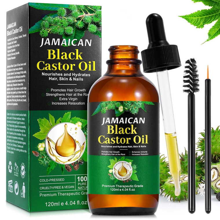 Maani X-Large Jamaican Black Castor Oil 120ML, Castor Oil Organic Cold Pressed Unrefined, Natural Castor Oil for Hair Growth, Eyelashes & Eyebrows, S