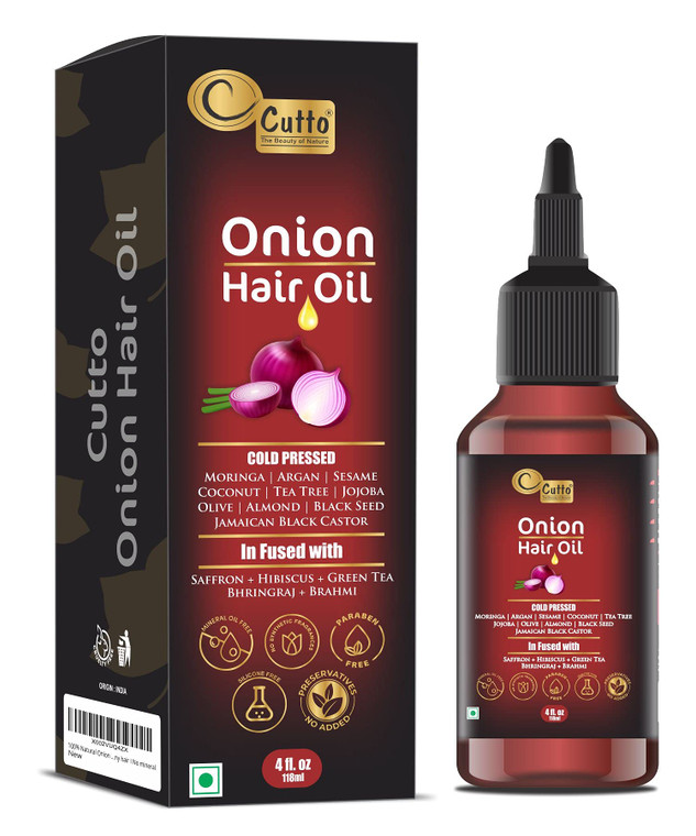 Onion Hair Oil (4 fl.oz / 118 ml) I Enriched with a blend of 15 oils and extracts I Supports long, lustrous & shiny hair I No mineral