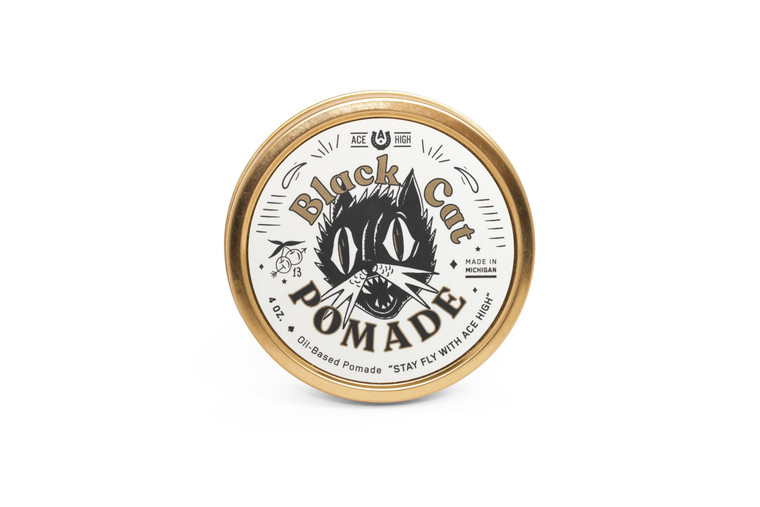 Ace High Black Cat Pomade, Firm Hold, High Shine, Oil Based, Hand Crafted, 4oz