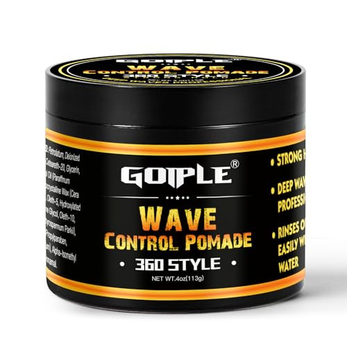 Natural Wave Pomade for Men Strong Hold, Easy Wash 360 Wave Training Hair Cream, Waves Grease for Men Promotes Layered Waves, Moisture, Control and S
