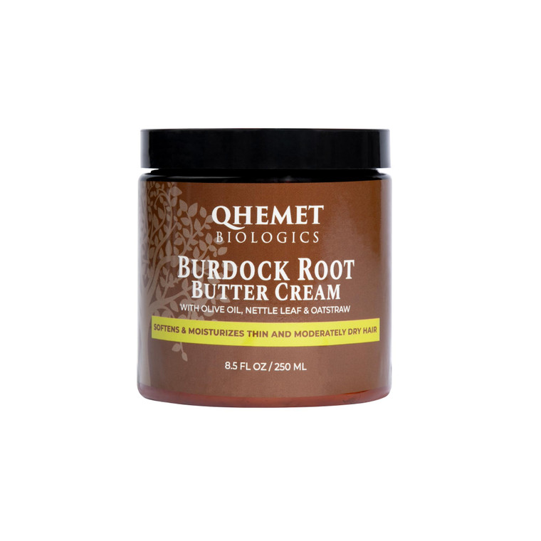 Qhemet Biologics Burdock Root Butter Cream - Leave-In Moisturizer for Low Porosity Hair - Helps Soften and Smooth Dry, Brittle Edges - Conditioning B