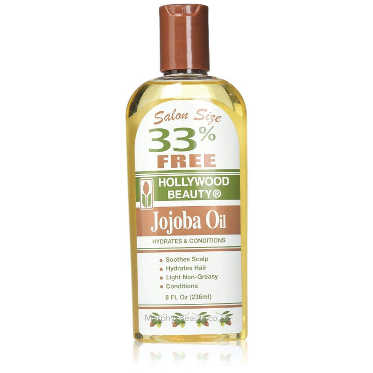 Hollywood Beauty Jojoba Hair Oil, 8oz Bottle, Light Non Greasy, Hydrates & Conditions Hair, Soothes scalp, Anti-Frizz fighter, Can be Used as a Hot O