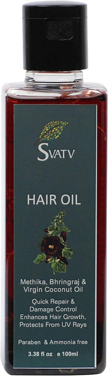 SVATV Hair Oil With Methika Bhringraj & Virgin Coconut Oil Hair Ext. Natural Hair Treatment For Hair Growth, Dry Scalp, Thinning Hair - Best Hair Mas