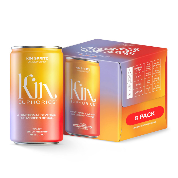 Kin Euphorics Kin Spritz Non-Alcoholic Functional Beverage | Invigorating Booster | Adaptogen & Nootropic Drink | Rhodiola Rosea, 5-HTP, GABA | Ready