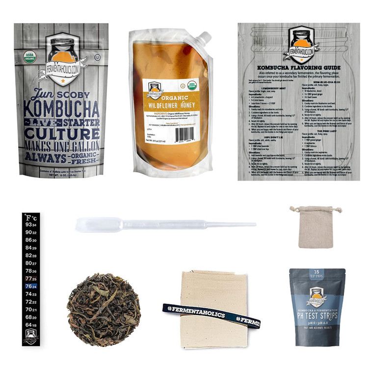 1 Gallon Jun Kombucha Starter Kit - Includes USDA Organic Jun SCOBY & Starter Tea + Ingredients To Start Brewing Your Own Jun Tea * Jar Not Included
