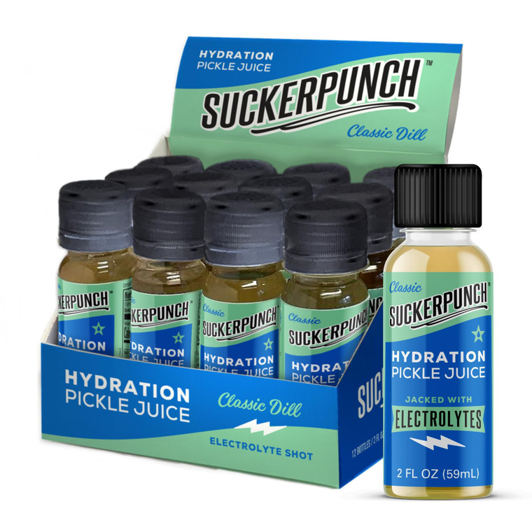 Suckerpunch Electrolyte Pickle Juice Shot, Leg and Muscle Cramp Relief, Sports Drink, Low Calorie, Gluten Free, Post Workout, Hydration, Potassium, K