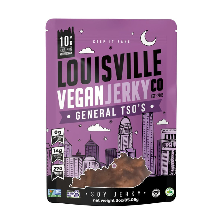 Louisville Vegan Jerky - General Tsos Vegan and Vegetarian Meat - Lip-Smacking Vegan-Friendly & Vegetarian Jerky - Non-GMO, Gluten-Free Low Fat High