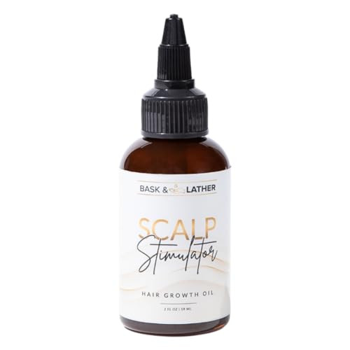Bask & Lather Scalp Stimulator Hair Growth Oil, Cold Pressed Mint and Rosemary Blend with Grapeseed for Hair Growth, Organic Natural Leave in, All Ha